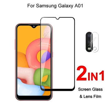 2 v 1 Displeja a Objektívu Protector Samsung Galaxy A01 Ochranné Kalené Sklo & Objektív Fotoaparátu na Film