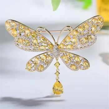 Lesk Cubic Zirconia Motýľ Elegantné Yellow Crystal Brošne retiazky na Ženu Módne Hmyzu Šperky Pin Vianočný Darček broche