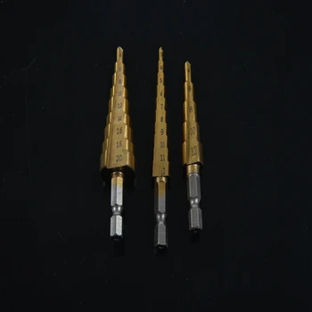 1/4-palcový Hex Ramienka 3-12 4-20 4-12mm Titán Potiahnutý Krok Drill Bit Nastavený