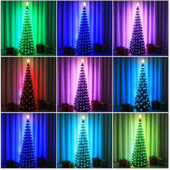 1,5 M PVC Skladacia Vianočný Stromček s Tree Top Star Bod Ovládanie Led Medený Drôt Strom Svetlo 244LED