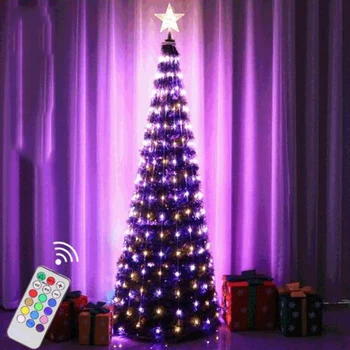 1,5 M PVC Skladacia Vianočný Stromček s Tree Top Star Bod Ovládanie Led Medený Drôt Strom Svetlo 244LED