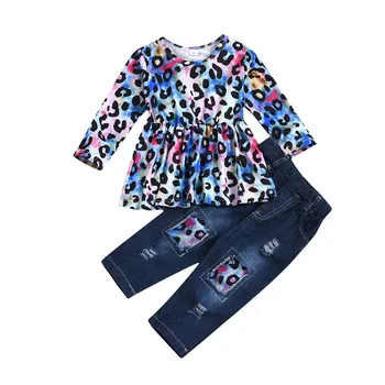 1-6T Batoľa, Dieťa, dieťa Dievča Oblečenie nastaviť tie Dye Top Print T Shirt Otvor Denim Džínsy, Nohavice Elegnat Roztomilý Módne Streetwear Oblečenie