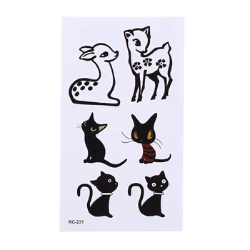 1 List Black Nepremokavé Samolepky Zvierat Mačka Jeleň Lesk Tetovanie Nálepky 10.5*6typ Body Art Dočasné Tetovanie Nálepky