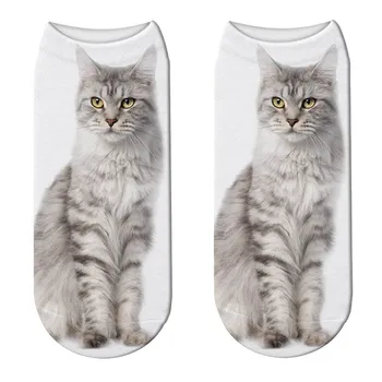 1 Pár Bavlny, 3D Tlač Cute Cat Ponožky Ženy Zvierat Mačka Krátke Ponožky Mňau Mačky Cartoon Román Zábavné Meias Elastické Krásne Soxs