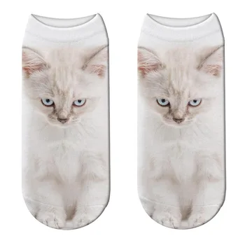 1 Pár Bavlny, 3D Tlač Cute Cat Ponožky Ženy Zvierat Mačka Krátke Ponožky Mňau Mačky Cartoon Román Zábavné Meias Elastické Krásne Soxs