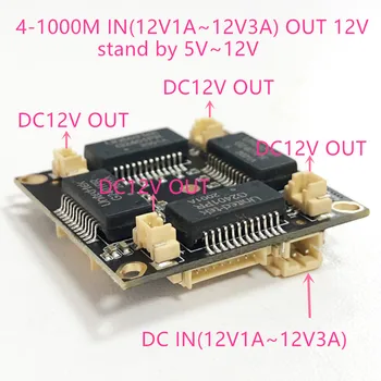 10/100/1000M, 4 portový Ethernet switch pcba pre vložené integrovaný modul DC 5V 12V1A-3A V DC OUT VLAN Prostredníctvom súčasnej