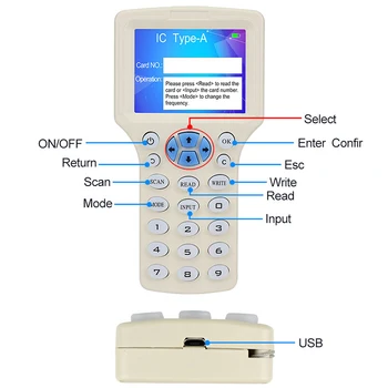 10 Frekvencia NFC kariet Smart Card Reader Spisovateľ RFID Kopírka Rozmnožovacie 125KHz 13.56 MHz USB Fob Kopírovanie Šifrovaných Kľúč Karty UID