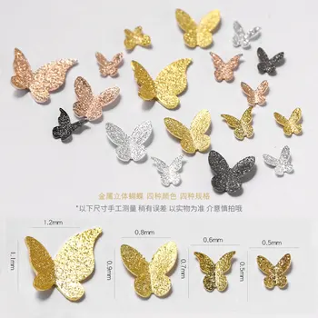 10 Ks/Box 3D Iskrivý Zlaté Čierne Nechty Butterfly Umenie Príslušenstvo Kovový Lesk Motýľ Zliatiny Šperky, Dekorácie pre Manikúru