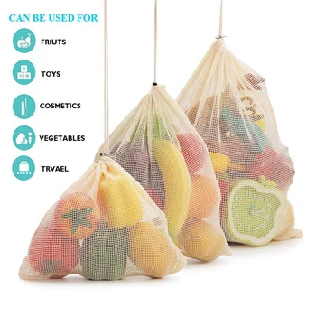 10 Pack Opakovane Bavlna Vyrobiť Pletivo Vaku na Ovocie a Zeleninu, Organická Bavlna veľkosť Tašky pre Nakupovanie & Skladovania, D