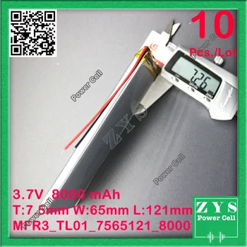 10 ks Bezpečnosti Balenie (Úroveň 4) 3,7 V 8000mah 7565121 Lithium Polymer Li-Po Nabíjateľná Batéria Pre PAD DIY E-Knihy, GPS, PSP DVD