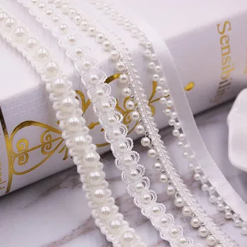 10 metrov Umelé Perly Korálkové Čipkou Trim Kvalitný Kostým Svadobné Šaty Pás šperkárstvo Ručné DIY Šitie Dodávky