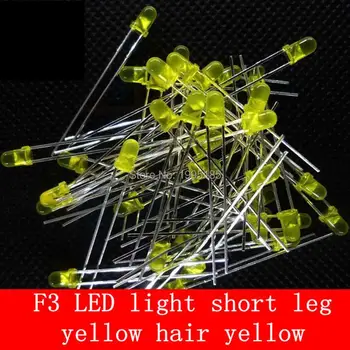 1000PCS / VEĽA LED lampa korálky linka, 3MM / F3 žlté žlté vlasy, super svetlé krátke nohy, light emitting diode kolo, žltá