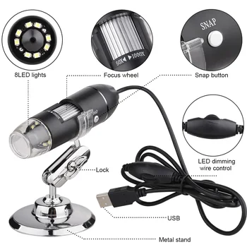 1000X Zoom HD 1080P USB Mikroskop Digitálne zväčšovacie sklo Endoskopu Video Kamera s 8LED Splniť Rôzne Priemyselné Potreby