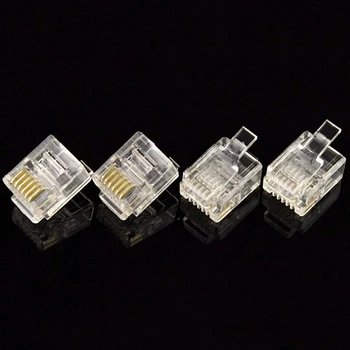 100ks 6P6C RJ12 Kristal Hoofd Modulaire Plug Vergulde Netwerk Konektor Voor Effen Váš Kabels Konektory