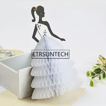 100ks Biela Princezná Pozvánka 3D Honeycomb Násobne Môžete Postaviť Na Stôl Svadby, Narodeniny Dodávky Vďaka Karty pre ubytovaných Hostí