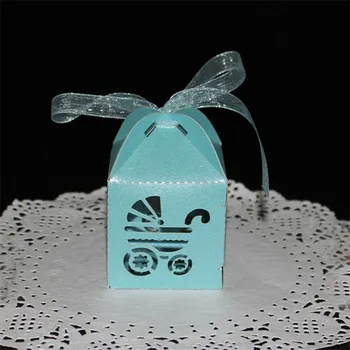 100ks Nový Európsky Štýl Svadby Candy Box Duté Baby Kočík Candy Box Dieťa Narodeniny Darček White Blue Box Čokoláda