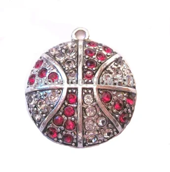 100ks veľa antique silver farba Basketbal Červená a Jasné crystal športové Prívesok(P100016)
