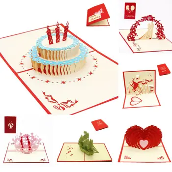 10pcs 3D Pop-Up Karty Narodeniny, Valentín Ručné Pohľadnice, Pozvánky Darom Lásky 2019 Nové