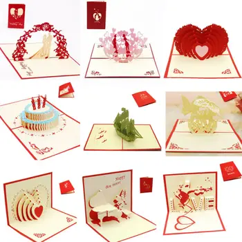 10pcs 3D Pop-Up Karty Narodeniny, Valentín Ručné Pohľadnice, Pozvánky Darom Lásky 2019 Nové