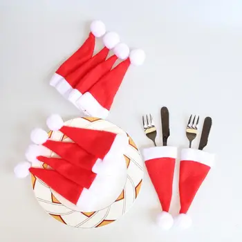 10pcs Vianočné Hat Riad Zahŕňa Dekoratívne Riad Vidlica Nastaviť Vianočné Hat Nástroj pre Ukladanie Handričkou Stolový Kryt Vianoce Dekor