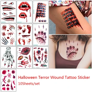 11PCS/30PCS Halloween Nepremokavé Dočasné Tetovanie Pre Lady Ženy 3d Skutočnosti Upír Krv, Jazvy, Tetovanie Dizajn Nálepky