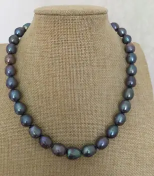 12-13mmTahitian barokový zelená čierna perlový náhrdelník 18