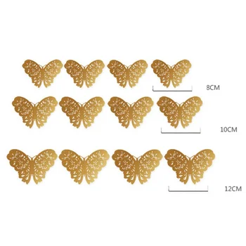 12 Ks/sada 3D Hollow Motýľ Samolepky na Stenu Domova DIY Chladnička nálepky Plagát Izba Strany Svadobné nástenná maľba Ornament, Zlata, Striebra