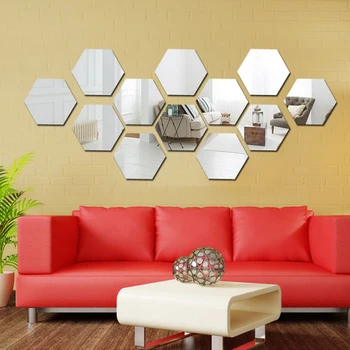 12Pcs 3D Pravidelný Šesťuholník Honeycomb Dekoratívne Akryl Zrkadlo Samolepky na Stenu obývačky, Spálne, Plagát Domova Miestnosti Dekorácie