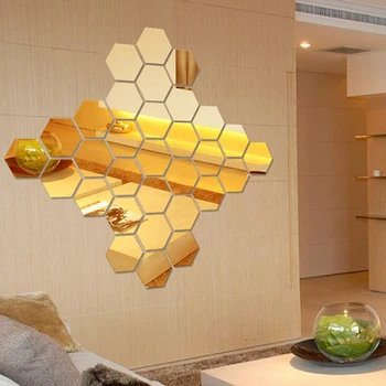 12Pcs 3D Pravidelný Šesťuholník Honeycomb Dekoratívne Akryl Zrkadlo Samolepky na Stenu obývačky, Spálne, Plagát Domova Miestnosti Dekorácie