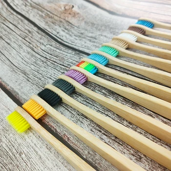12Pcs Bambusu Kefka Eko-šetrný Výrobok Vegánska Zubná Kefka Rainbow Čiernej Drevené Mäkké Vlákno Dospelých Travel Set Pre Starostlivosť o Ústnu dutinu