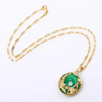 14 karátové Zlato Náhrdelník Emerald Prívesky pre Ženy Luxusné Colgante De 925 Mujer Green Jade Emerald Prívesok Topaz Drahokam, Náhrdelníky