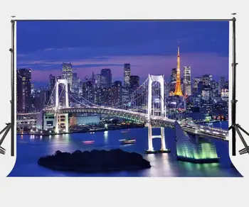 150x220cm Krásne Mesto Nočné Zobrazenie Pozadie Moderný Most, Viadukt Tokyo Tower Fotografia v Pozadí