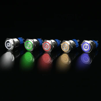 16 mm Kovové Push-tlačidlo Prepnúť 3v 6V alebo 12V 24V 48V 110V 220v Self-locking a Momentálne s červená žltá modrá zelená biela Led Spínač