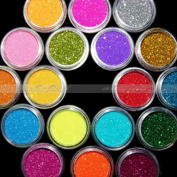 18 Farebné/Pack Nail Art Gél Na Nechty, Glitter Svietiť, Lesklý Akryl Prášok Pre Nail Art Tipy Na Dekorácie