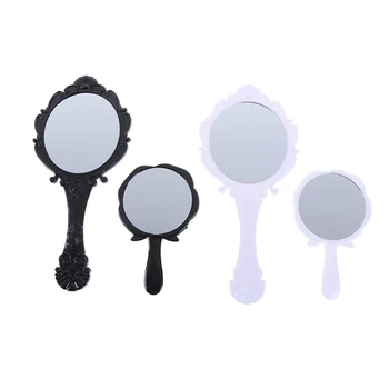 1PCS Black/White Kolo Kozmetické Ručné Zrkadlo, Zrkadlo sa zabránilo pohybu jednotlivých častí make-up Zrkadlo Repousse Kvetinový Oválne S Rukoväť Pre Dámy