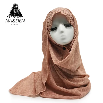 1PCS Pevné bielizeň šatku s Čipkou Pearl šatky Moslimských žien hidžáb módne zábaly šály islamskej hlavu eid bandana Rýchle dodanie