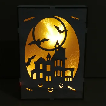 1Pc Drevené Halloween Ornament, LED Svetlo, Atmosféra lampa Námestie Laser Duté Tekvica Nočné Svetlo Pre Domáce Party Dekorácie H