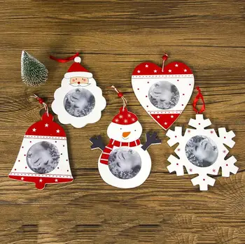 1pc Tvorivé Vianočný stromček foto rámček Drevený Santa Claus zavesiť dekorácie DIY Foto rámček