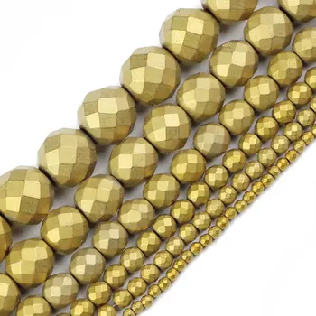 2-10 mm Kolo Tvárou Matný Mráz Kovové, Potiahnuté Pokovovanie Gold Hematite Kameň Korálky Pre Šperky, Takže Korálky Uzdravenie DIY Korálky