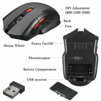 2.4 G Bezdrôtová Myš Optická Myš s USB 2.0 Prijímač Prenosný Ergonomic Gaming Mouse 1200 DPI Mini Myši pre PC a Herné Notebooky