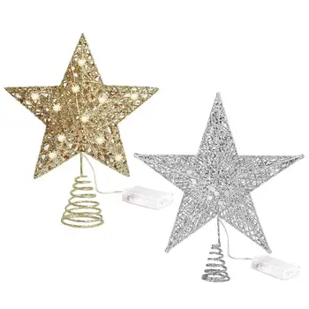 20 cm Vianočný Stromček, Hviezda Ornament Duté Kovové Čiary vo Vnútri Ľahký Nádherné LED Dekor