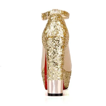2016 Nové Jar leto ženy čerpadlá topánky sexy 13 cm ultra vysoká Hrubé podpätky zlato, striebro, biele platforma strán, svadobné topánky