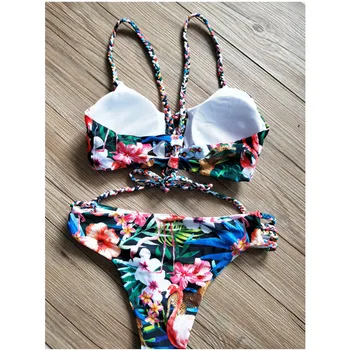 2018 Kvet Potlačená Plavky Obväz Bikini Sexy Letné Beach Plavky Ženy, Plavky, Plavky Brazílske Bikini Set
