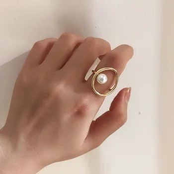 2019 Módne Imitácia Perly Dievča, Darček Kovové Krúžky Pre Ženy Šperky Geometrické Kolo Krúžok Príslušenstvo Temperament Zlatý Prsteň