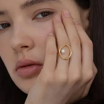 2019 Módne Imitácia Perly Dievča, Darček Kovové Krúžky Pre Ženy Šperky Geometrické Kolo Krúžok Príslušenstvo Temperament Zlatý Prsteň