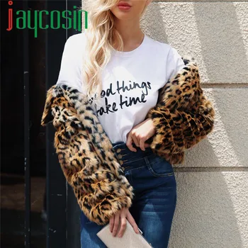 2019 Módne Ženy Kabát Leopard Dámy Teplé Tlač Umelú Kožušinu Kabát Bunda Zimná Vetrovka vrchné oblečenie dropship #0604