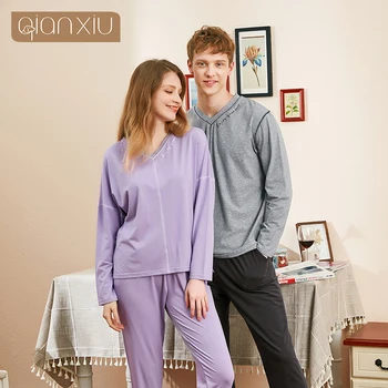 2019 jeseň new vysoká kvalita pár dámy bavlna kapota dlhým rukávom nohavice, pyžamá vyhovovali jednoduché prírodné voľné domov služby