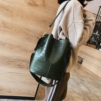 2019 nový kórejský krokodíla vzor vedro vrece retro široký ramenný popruh ramenný Messenger taška ženy big bag C43-10