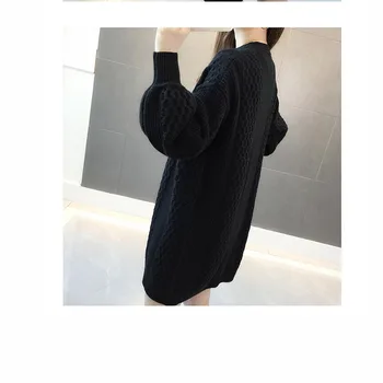 2019winter topy pre ženy, ženy cardigan Voľné farbou sveter dlhý sveter kabát čierny sveter ženy pletený sveter