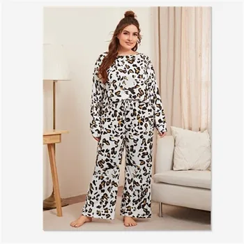 2020 Jeseň Ženy, Nadrozmerné Dámy Jeseň/Zima Domov Nosiť Sexy Pyžamo Nový Štýl Leopard Tlač Domov Pyžamo Nastaviť